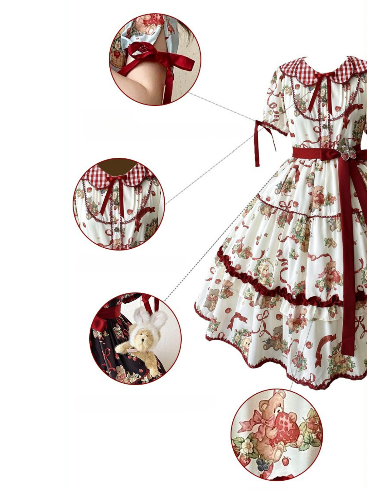 Strawberry Bears ギンガムチェック襟ワンピース 全4色