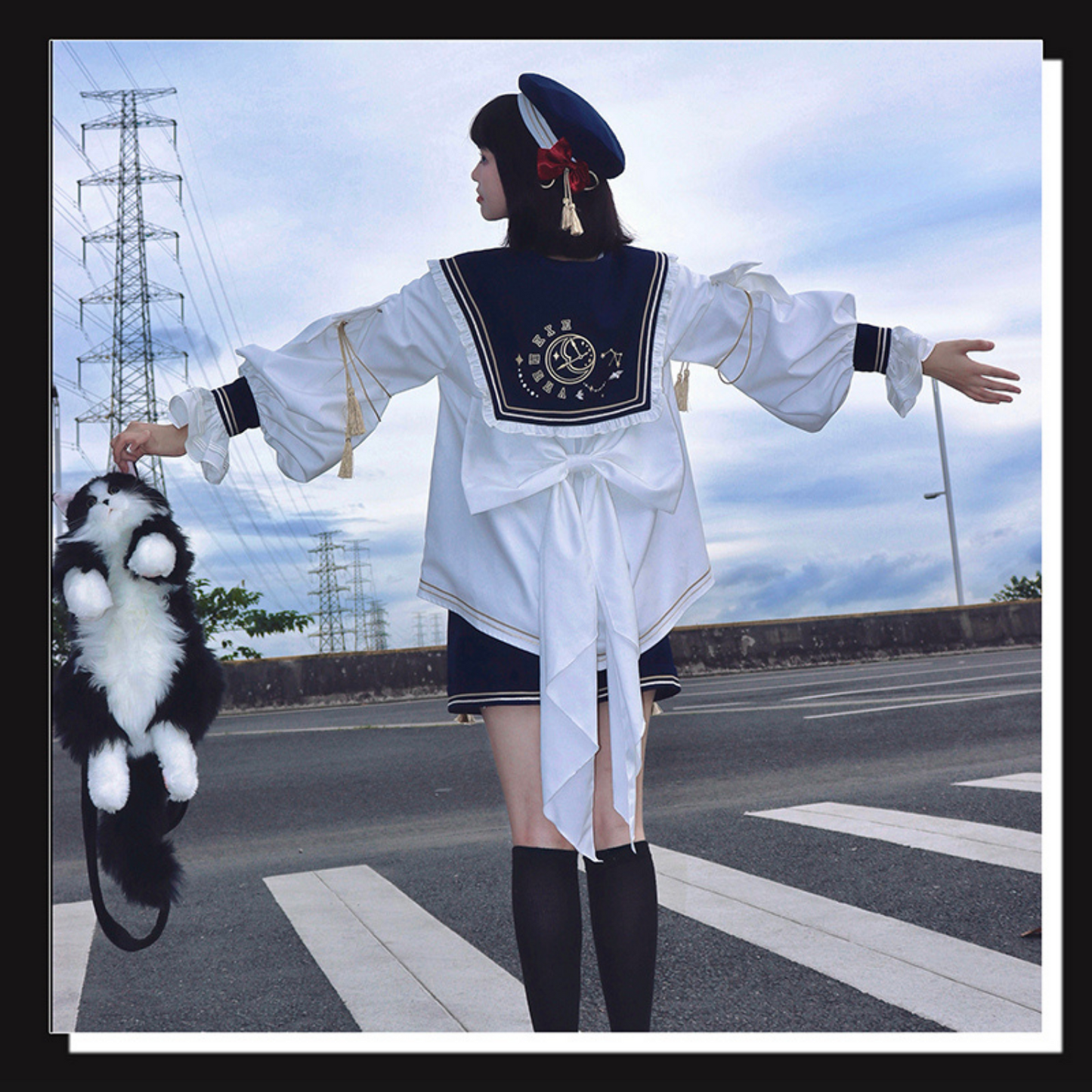 Starry Moon セーラー襟トップスとショートパンツセット