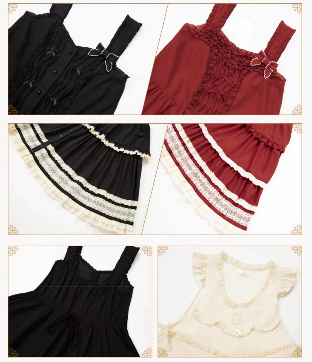 Retro volume frill jumper skirt set