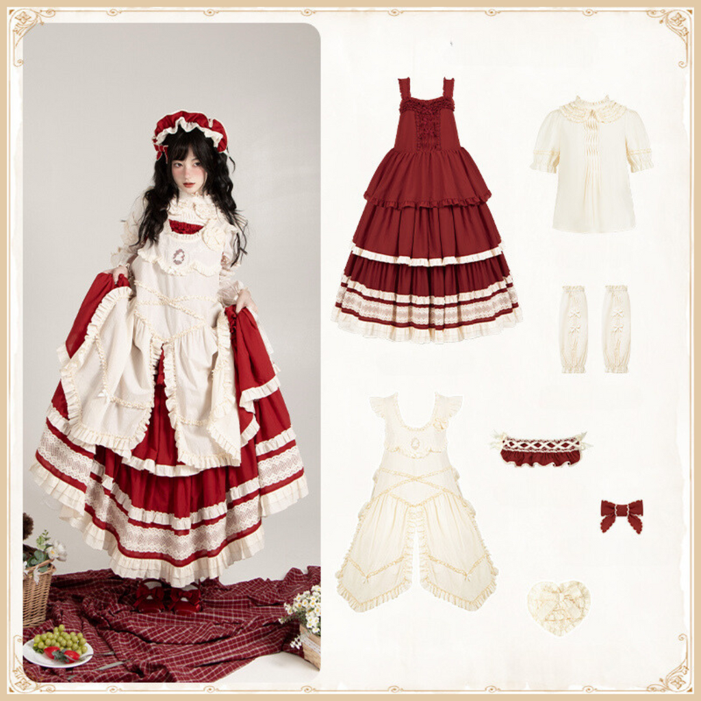 Retro volume frill jumper skirt set