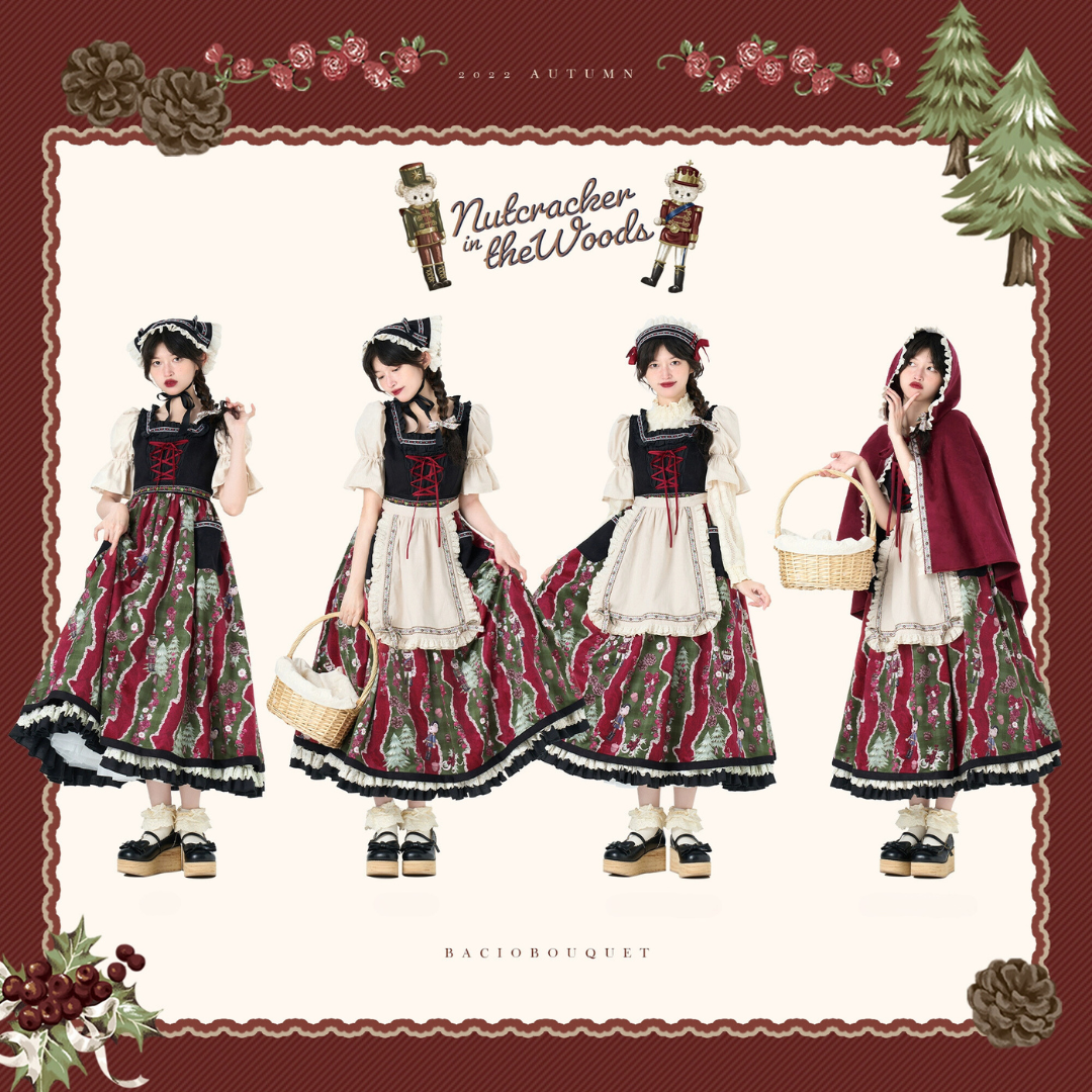 Nutcracker Bear Country Style Floral Embroidered Dress