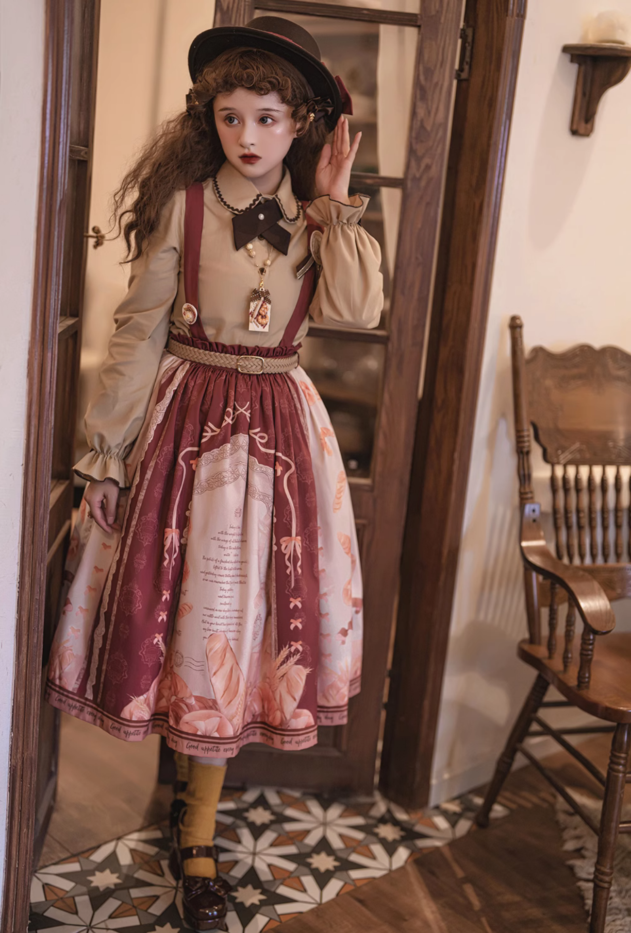 [Pre-order] Bread morning Bread and Ribbon 2-way Suspender Skirt