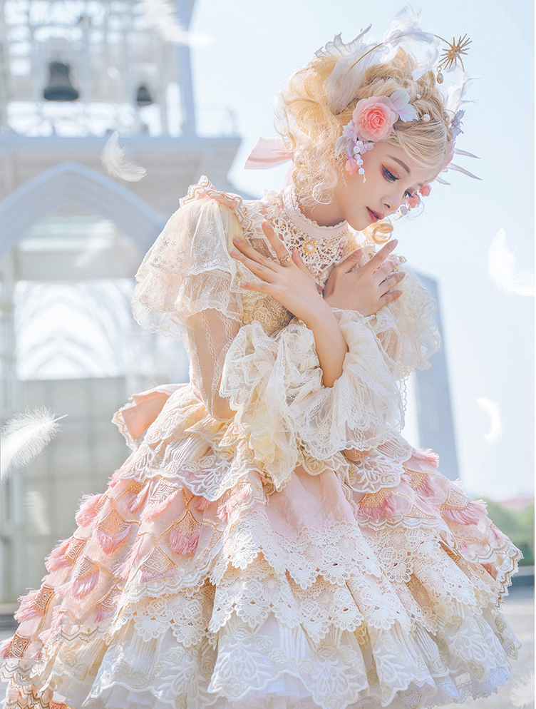 【受注予約6/18まで】Peacock Feather ミニドレス・ピンク