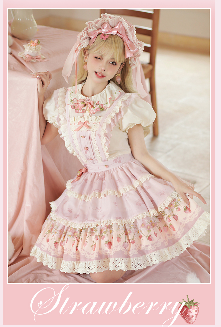 Strawberry Chiffon three-tiered skirt with breastplate