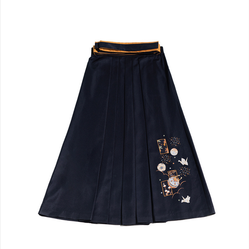 Camellia flower embroidery and butterfly hakama skirt