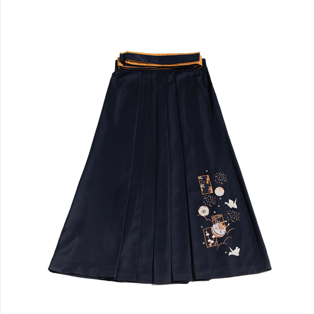 Camellia flower embroidery and butterfly hakama skirt