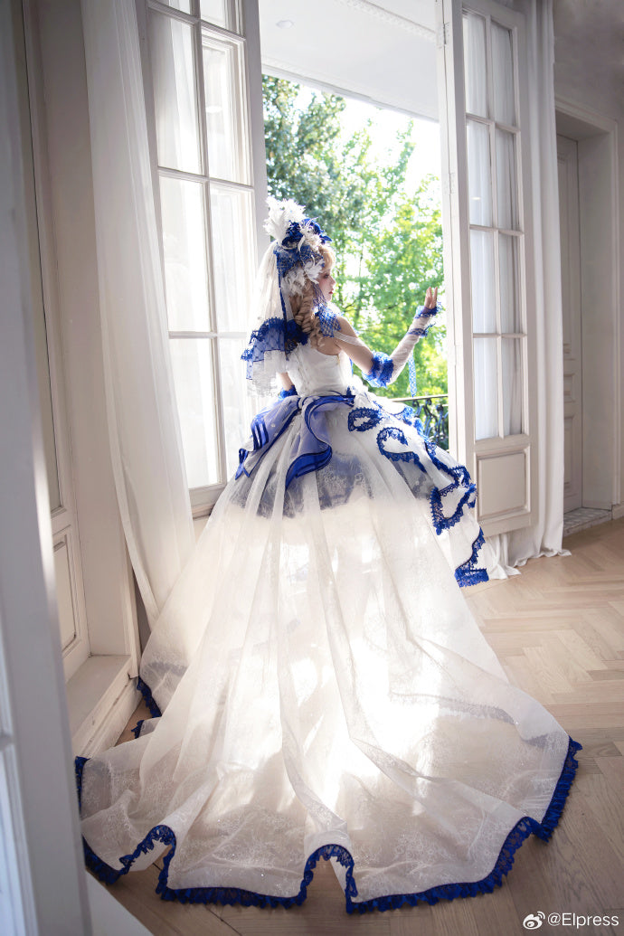 【受注予約8/13まで】Snow Rose Princess トレーン付きドレス・ブルー×ホワイト