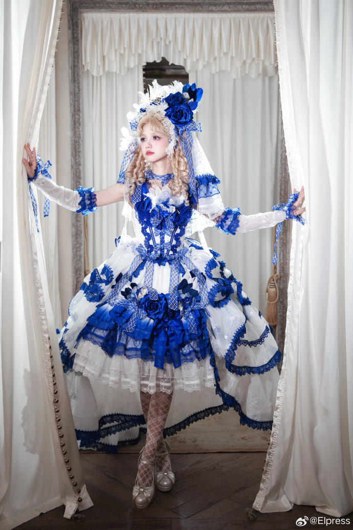 【受注予約8/13まで】Snow Rose Princess トレーン付きドレス・ブルー×ホワイト