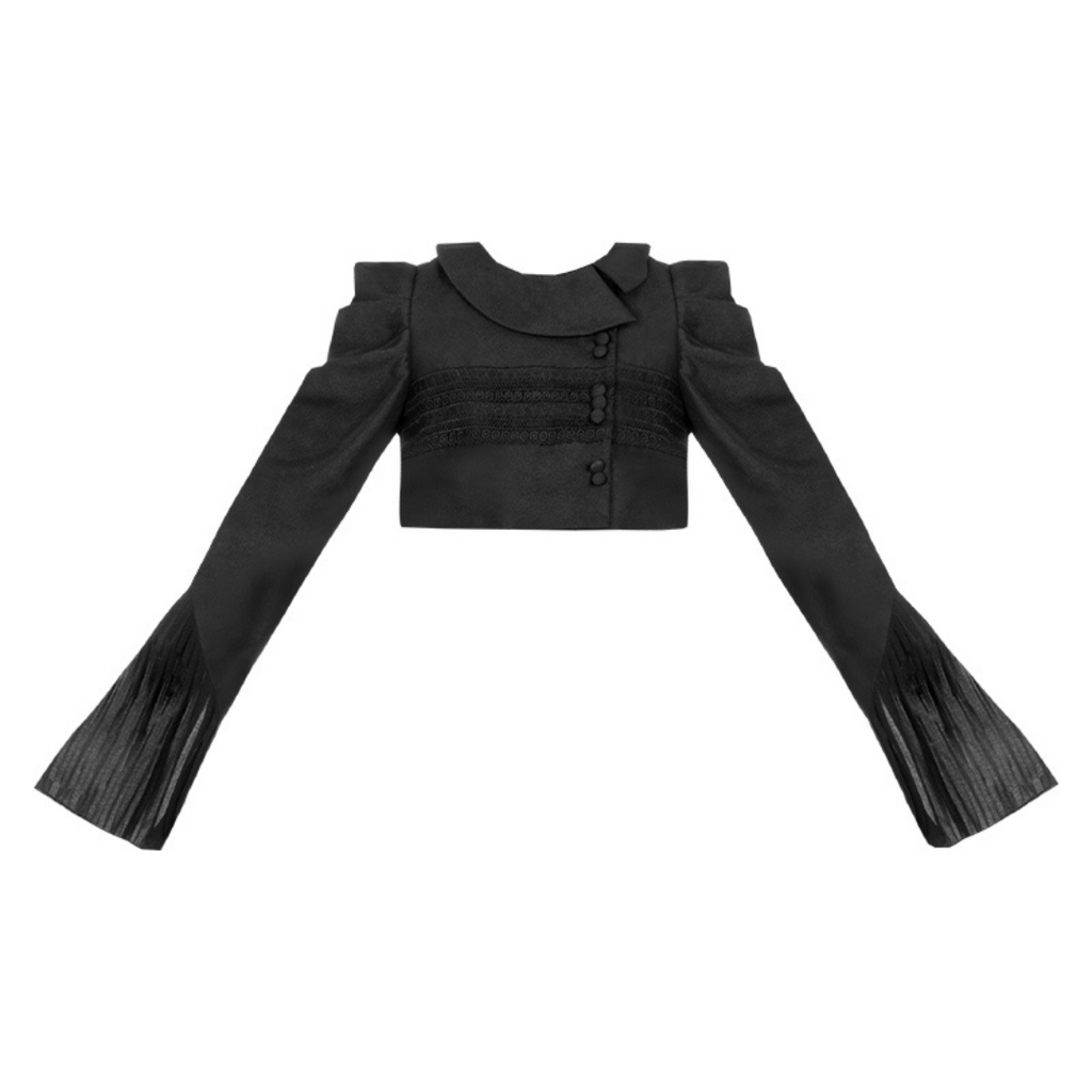 Black rose embroidered collar jumper skirt and jacket, short length