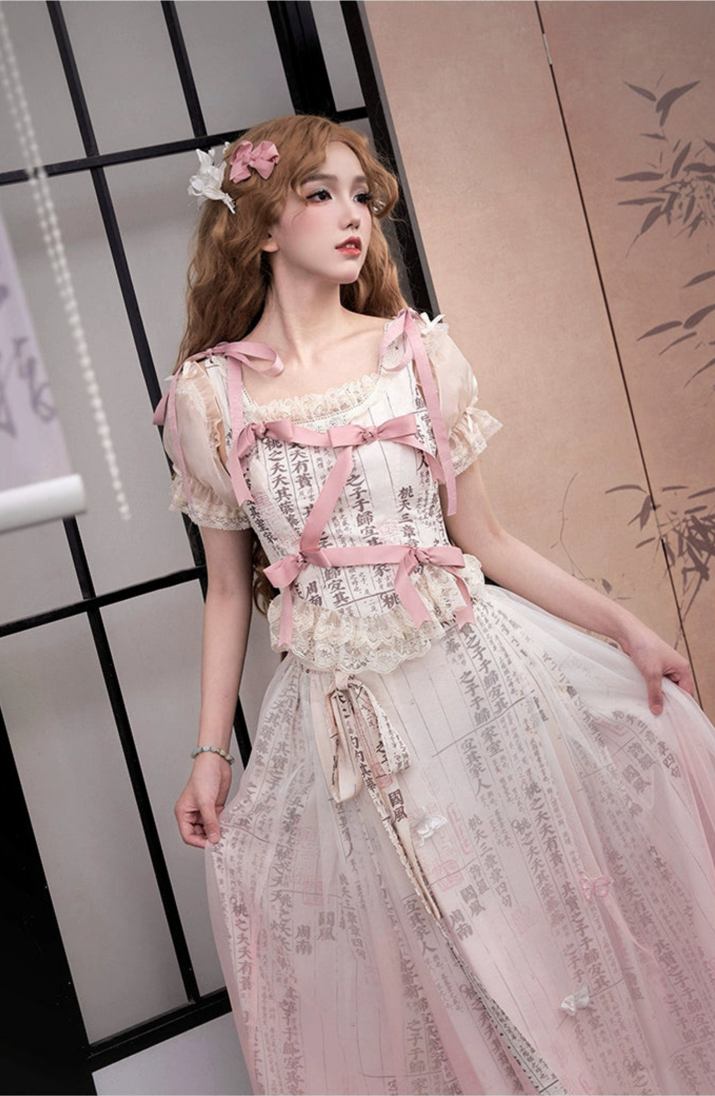 Pink Ribbon Princess Sweet Hana Lolita Skirt Setup