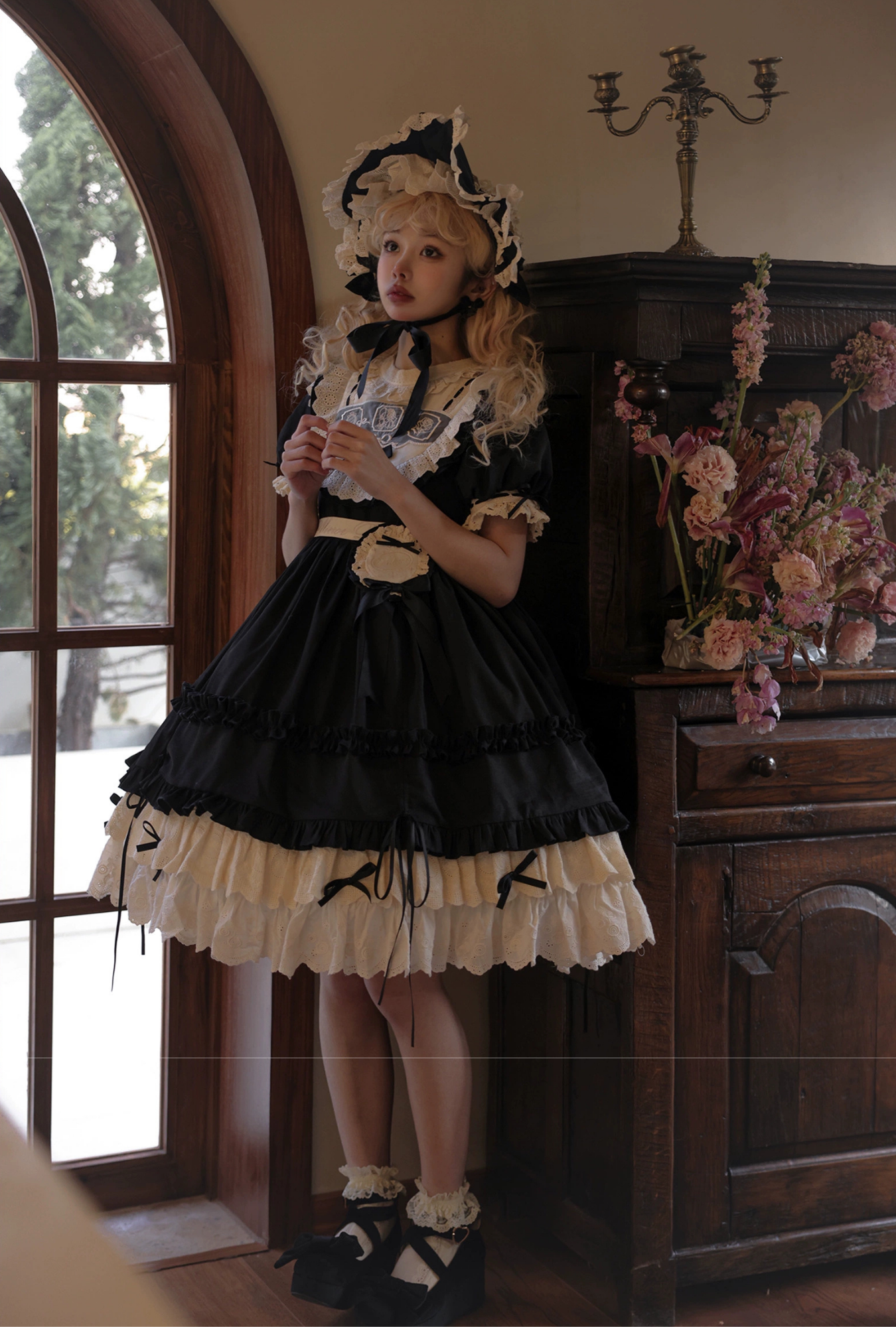 Ribbon Doll 3段フリルワンピースと付け袖 全3色