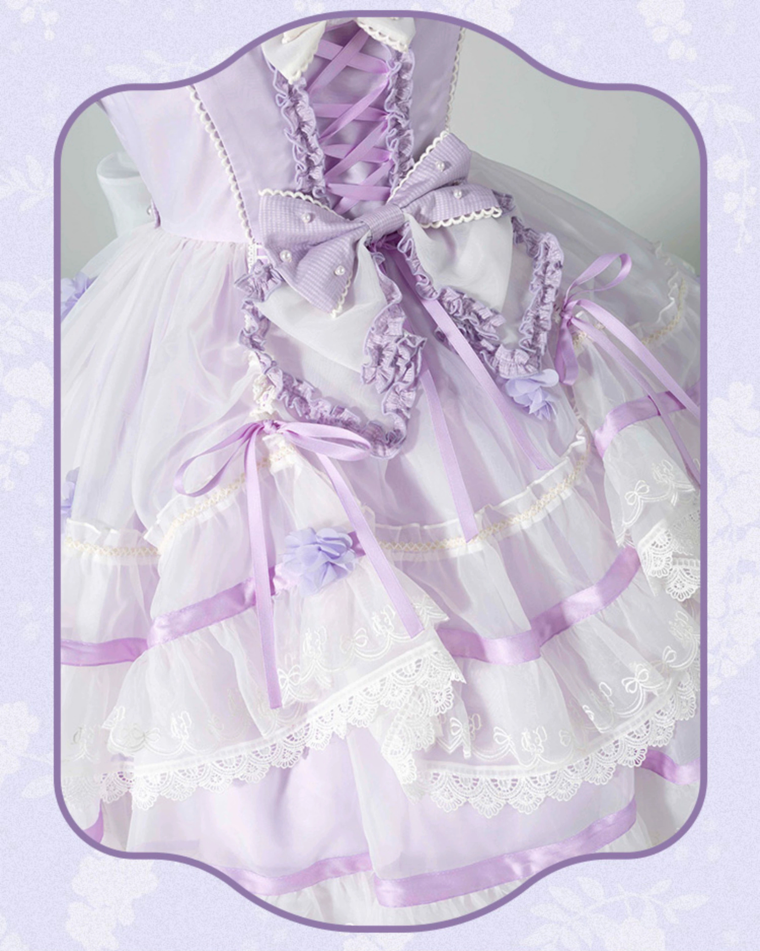 Ribbon embroidered lace dress and head dress available in 8 colors