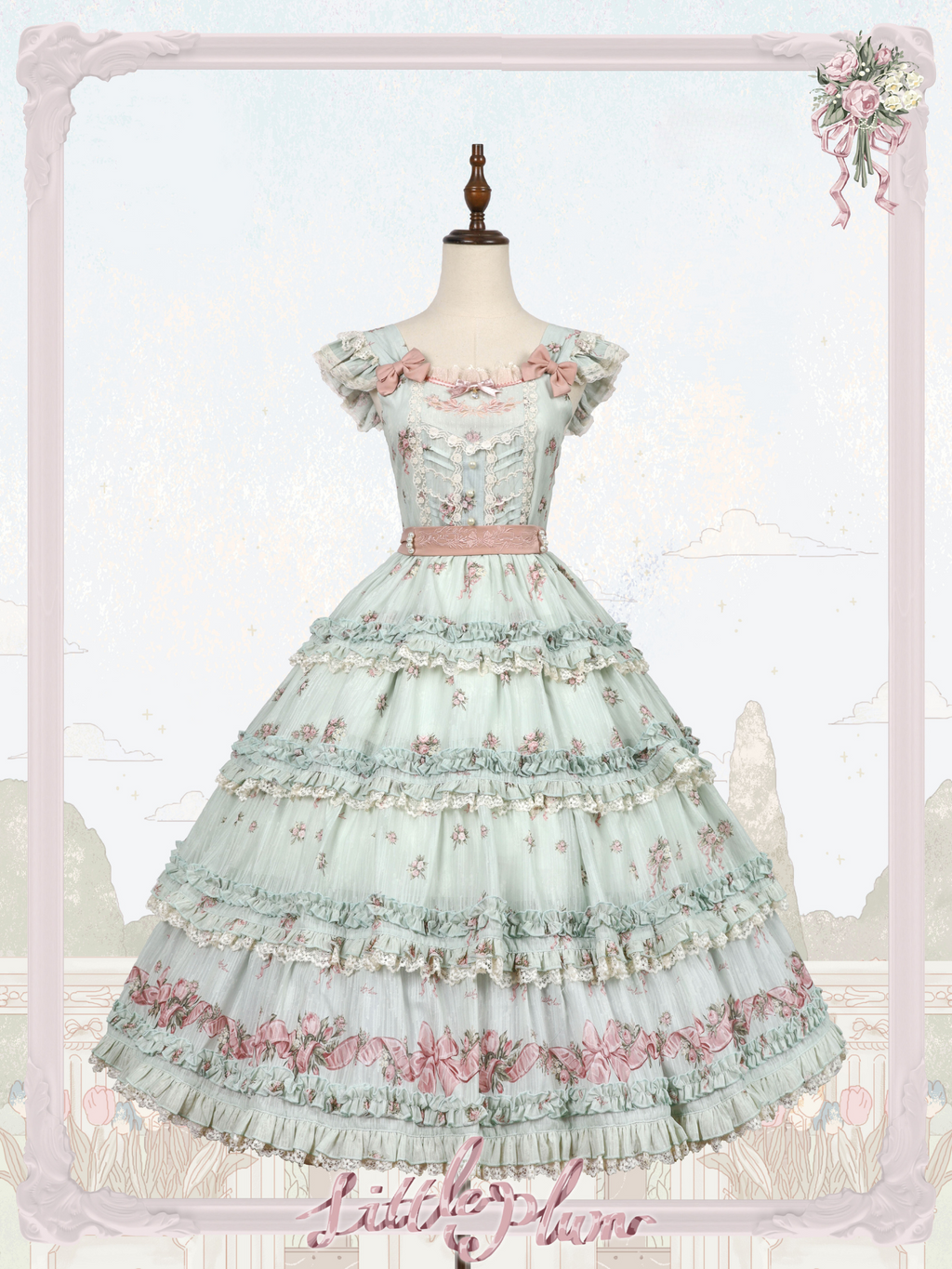 Roses Bouquet French Frill Sleeve Jumper Skirt