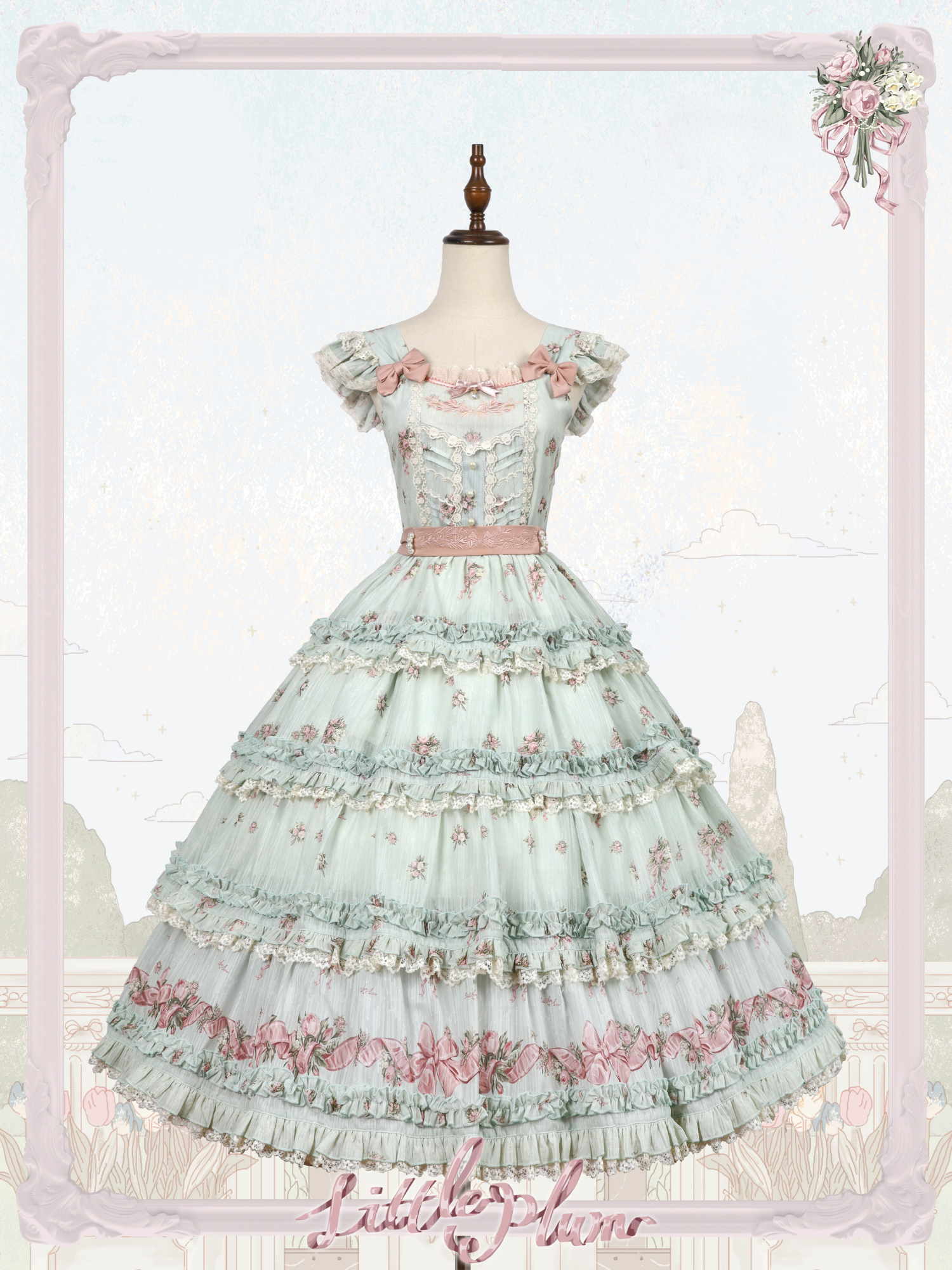 Roses Bouquet French Frill Sleeve Jumper Skirt
