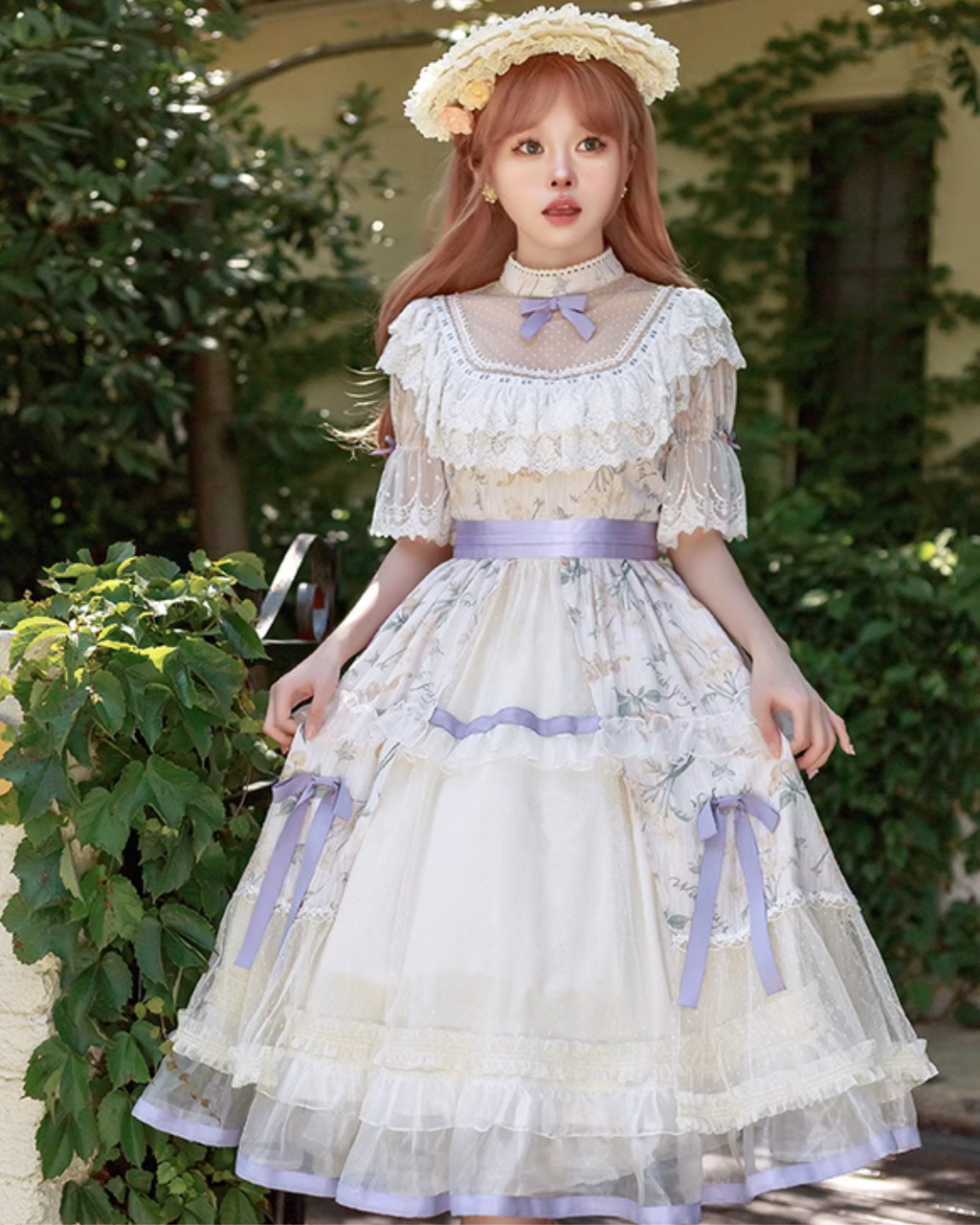 Four Seasons Inflorescenceラベンダーカラー半袖ワンピース