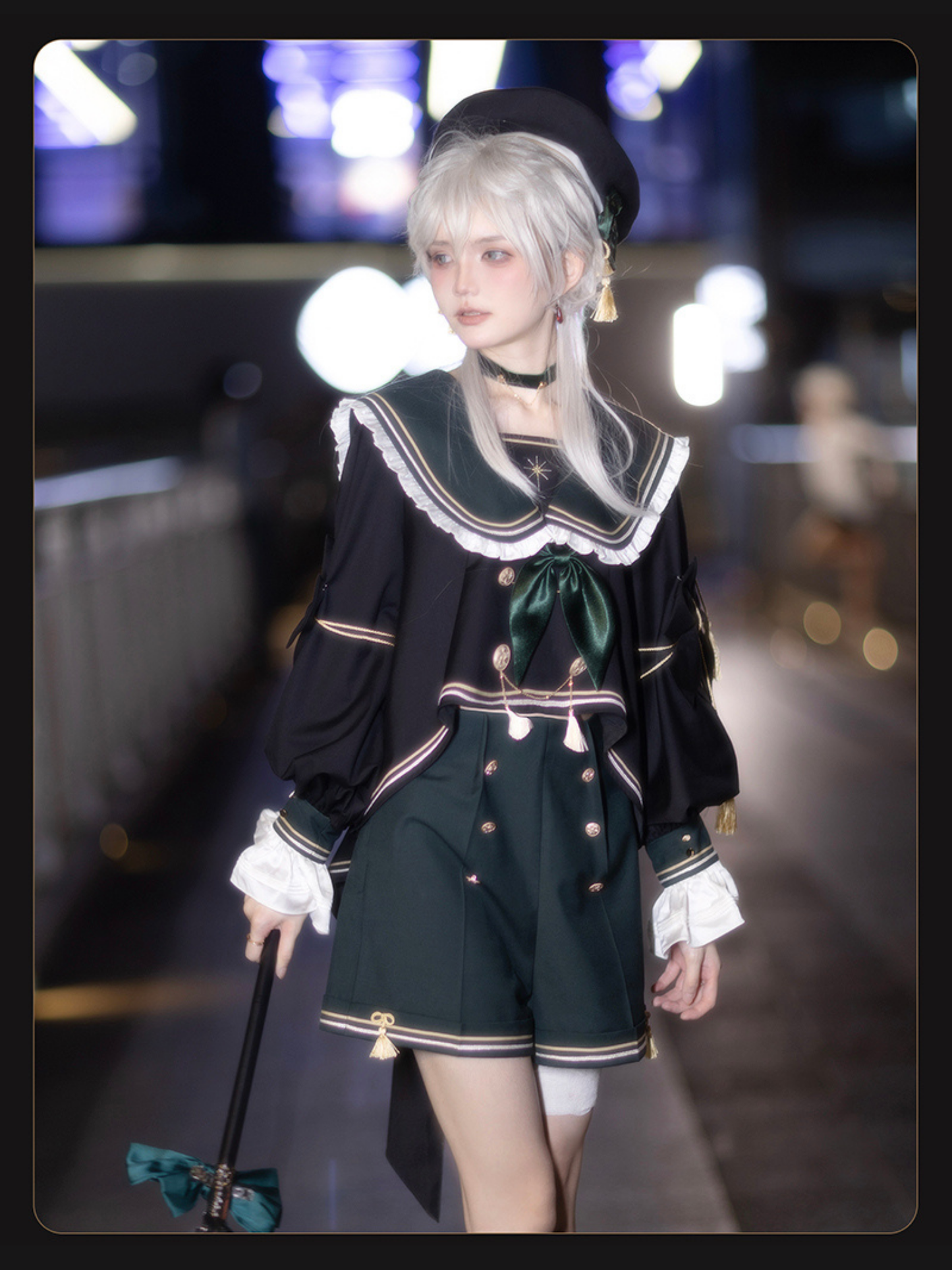 Starry Moon セーラー襟トップスとショートパンツセット