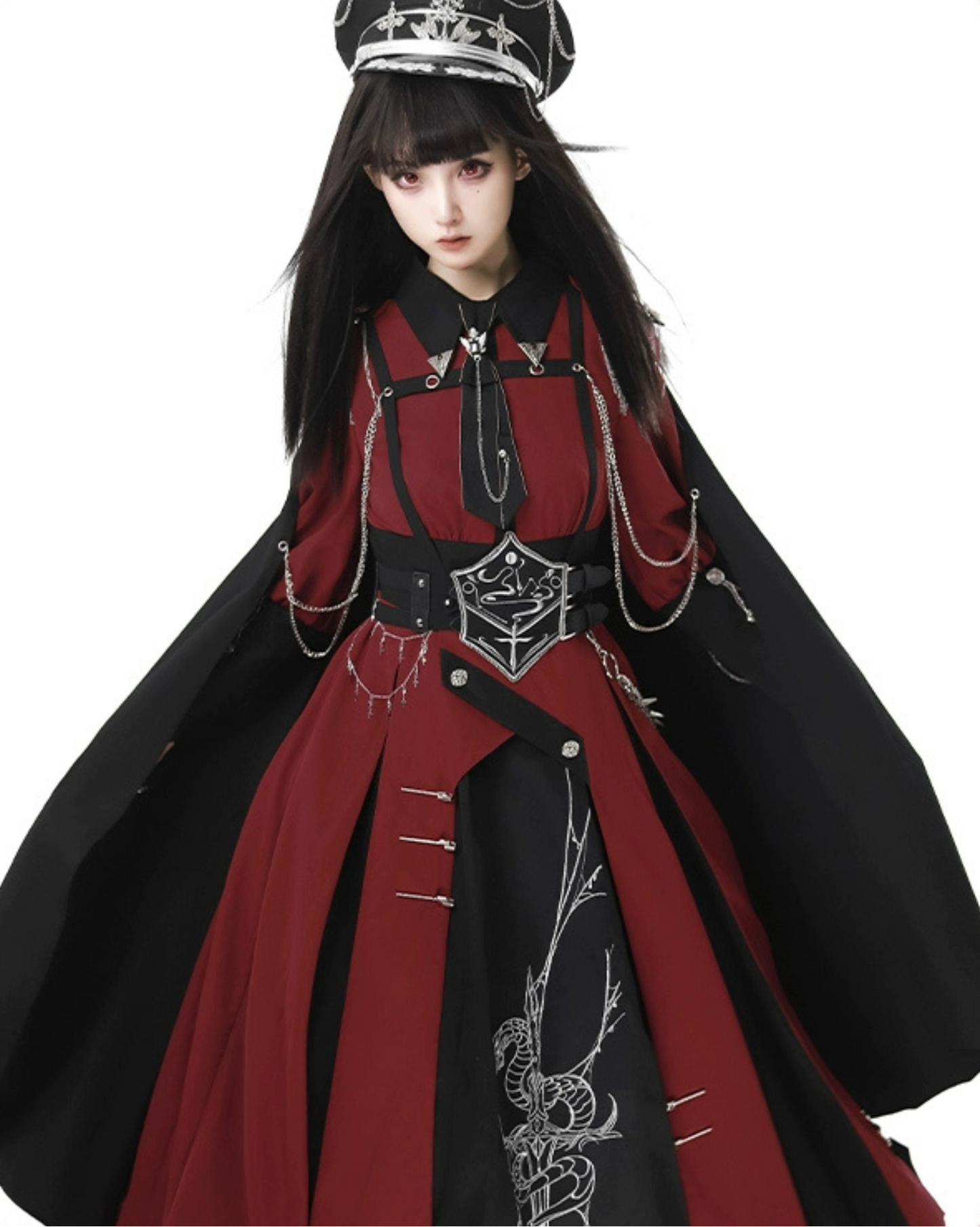 Crimson Knight 蛇刺繍ミリタリーワンピースとマント