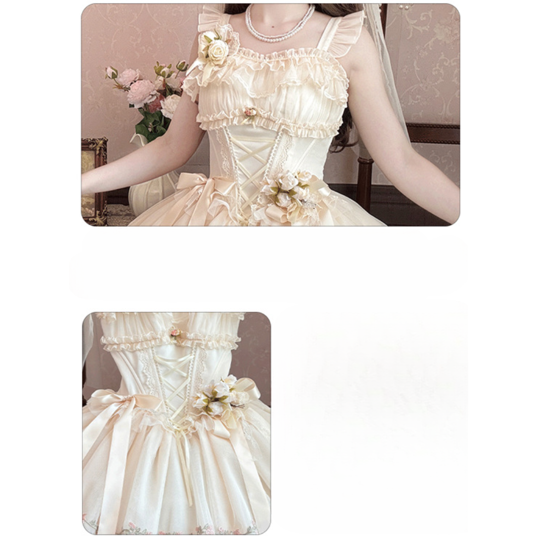 Misty Bloom　花刺繍のミニ丈ジャンパースカート