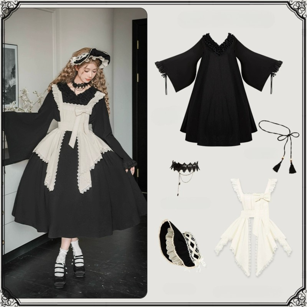 十六夜 和風メイドワンピースセット ロング丈