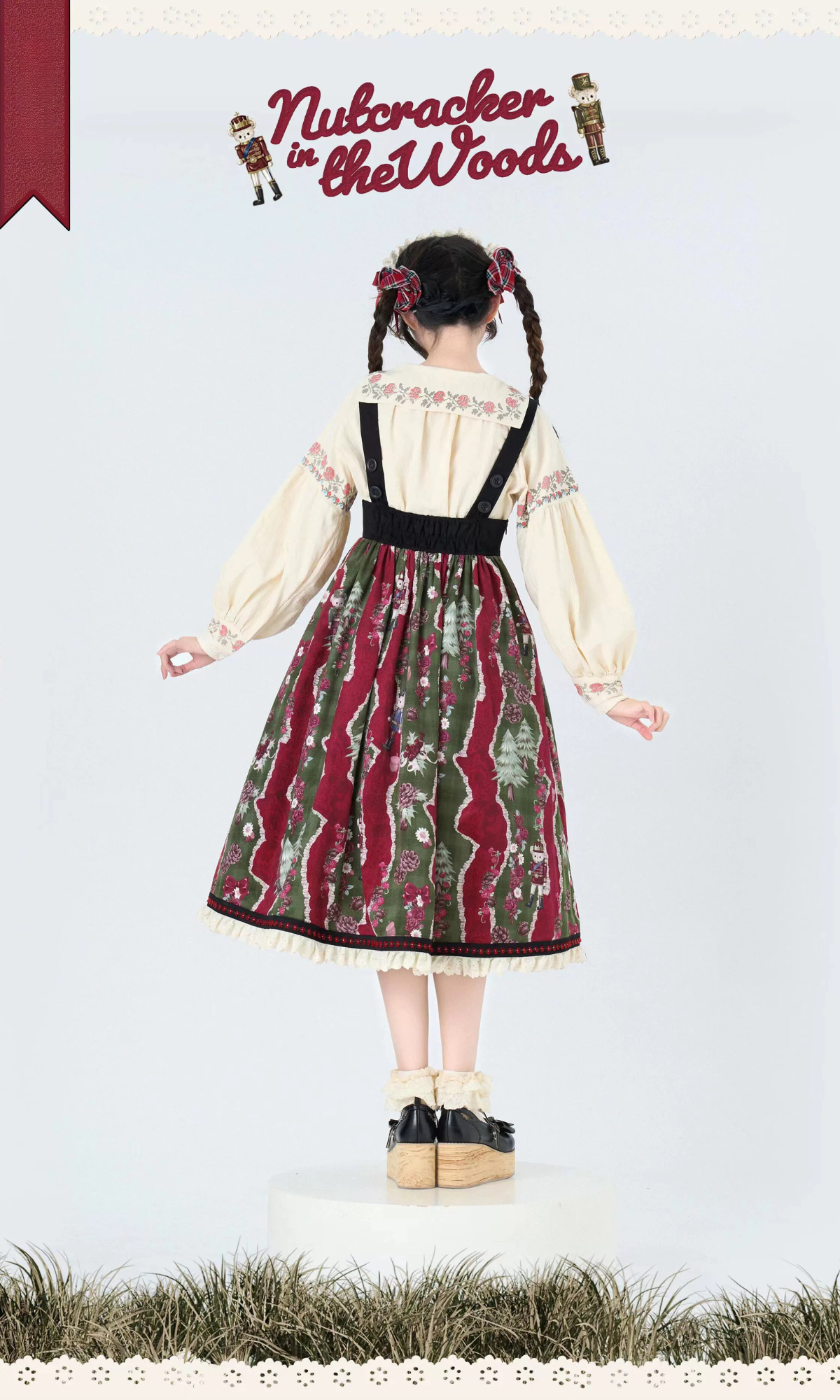 Nutcracker Bear Country-style Floral Embroidered Jumper Skirt