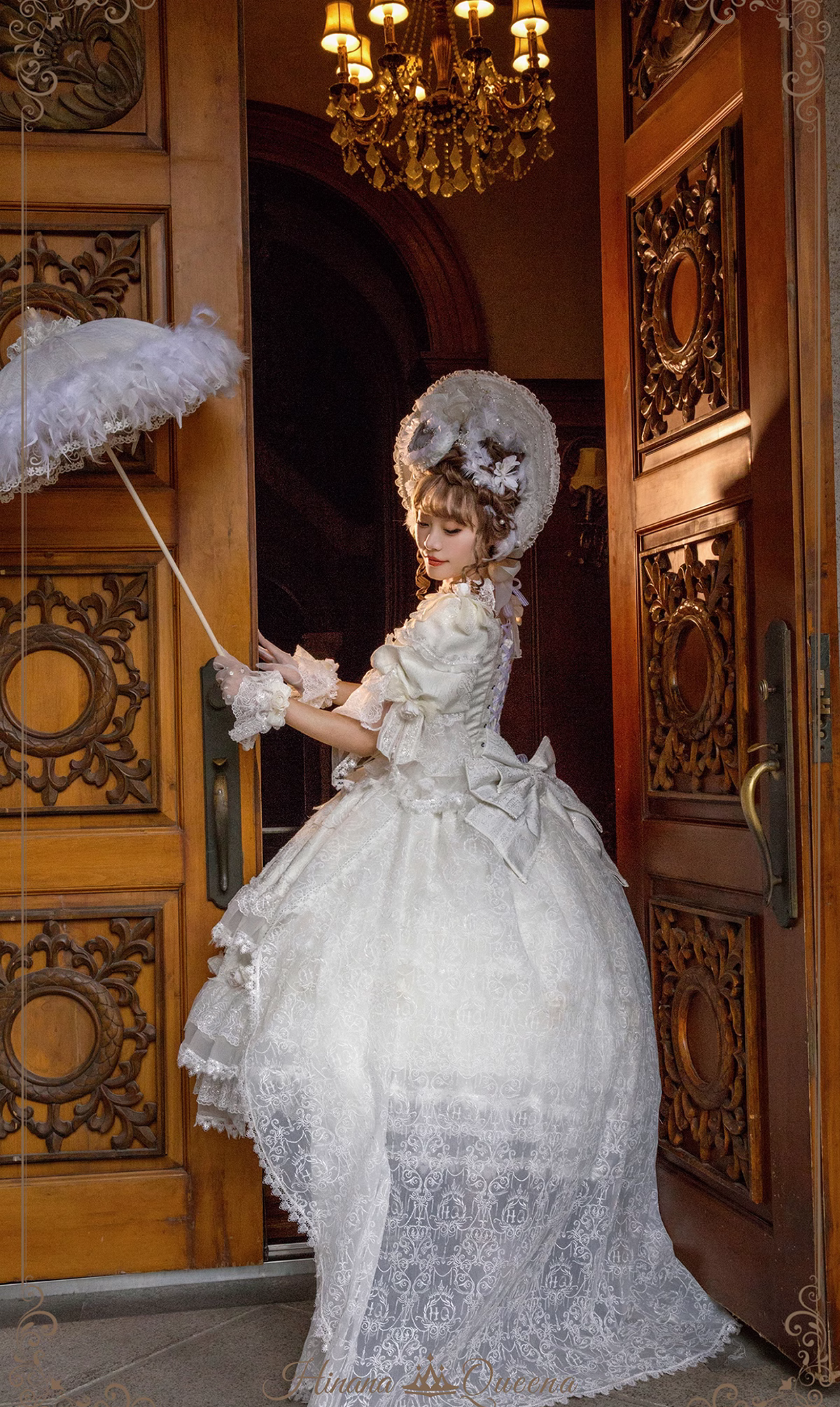 White Rose 3-tiered ruffle princess sleeve dress (single item/full set)