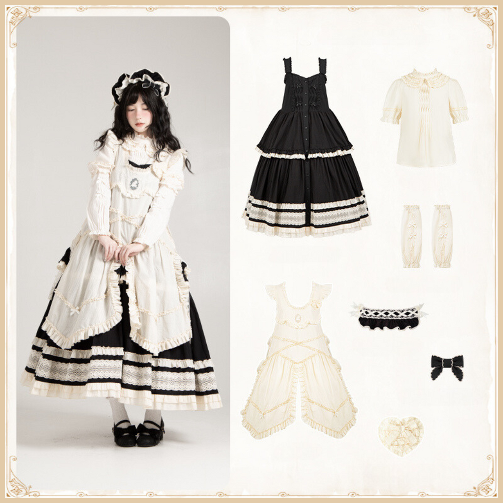 Retro volume frill jumper skirt set
