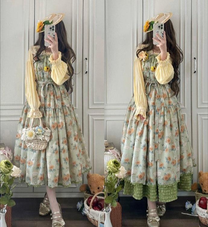 【予約販売】Gardening Sunflower ジャンパースカート プリントタイプ