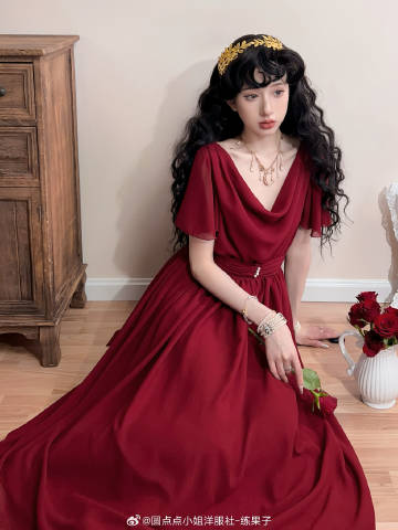 【予約販売】Elegance Greek ドレープフレアスリーブジャンパースカート