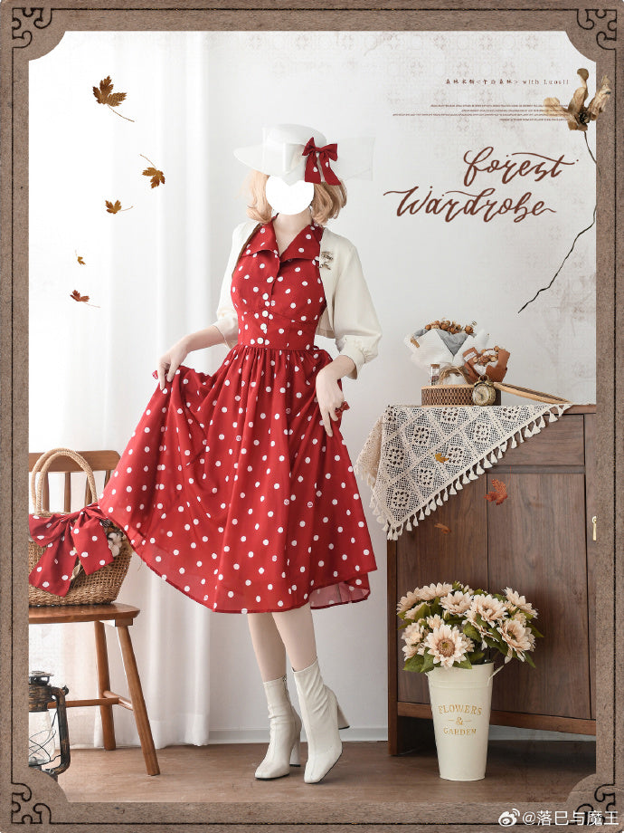 Afternoon Forest Retro Elegant Halter Neck Jumper Skirt with Hair Accessory