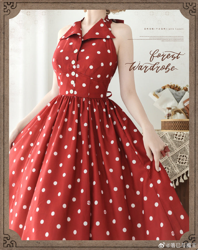 Afternoon Forest Retro Elegant Halter Neck Jumper Skirt with Hair Accessory