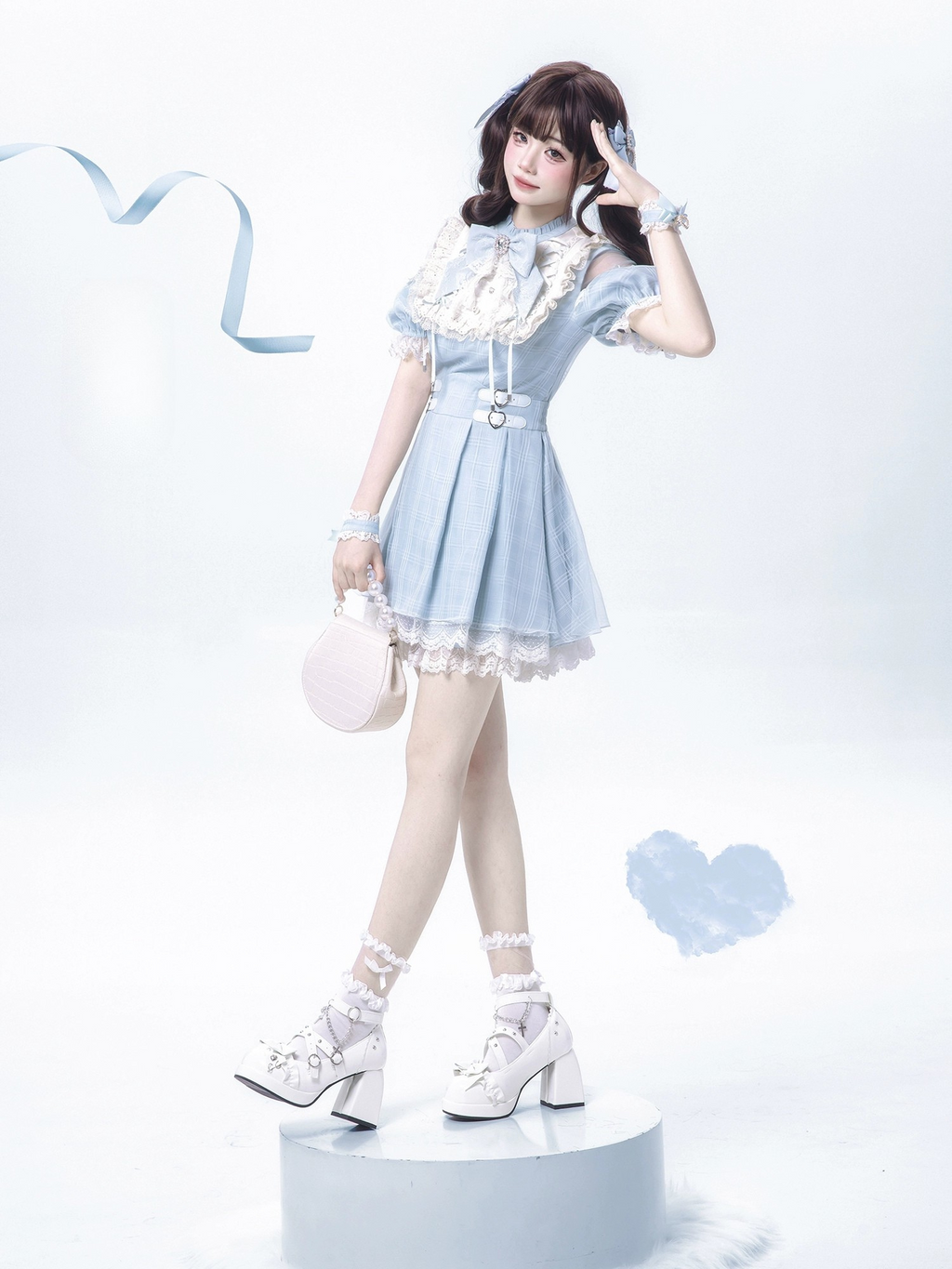 【予約販売】 Angel Heartbeat Blueフリルチェックミニ丈ワンピース