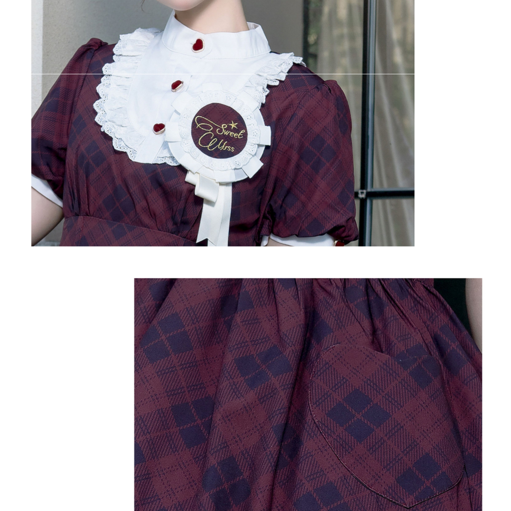 レトロガール サマーチェックワンピース リボンカチューシャ付き