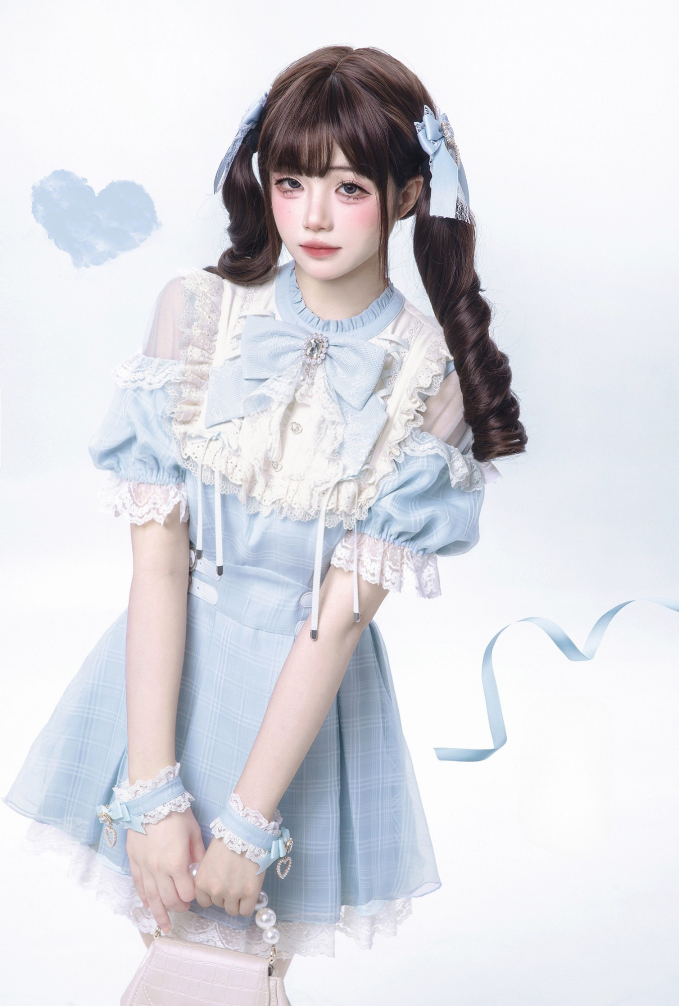 【予約販売】 Angel Heartbeat Blueフリルチェックミニ丈ワンピース