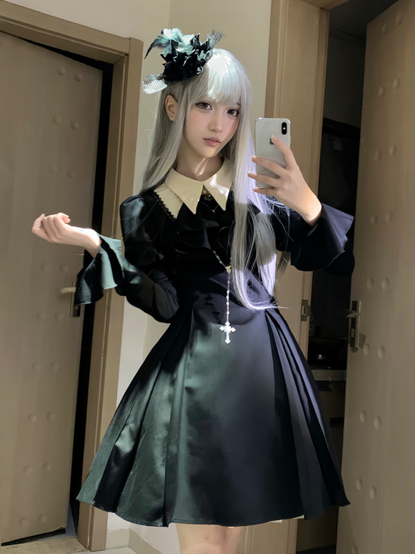 ハートカット切替 ゴシック ショート丈ワンピース