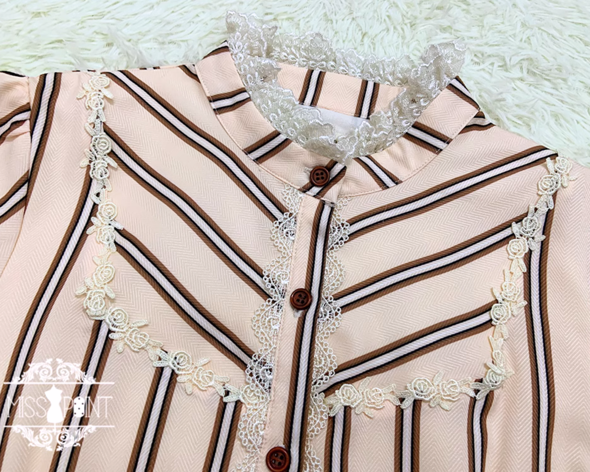 【予約販売】Coffee Break ストライプリボンタイブラウス【合わせ買いで20%off】