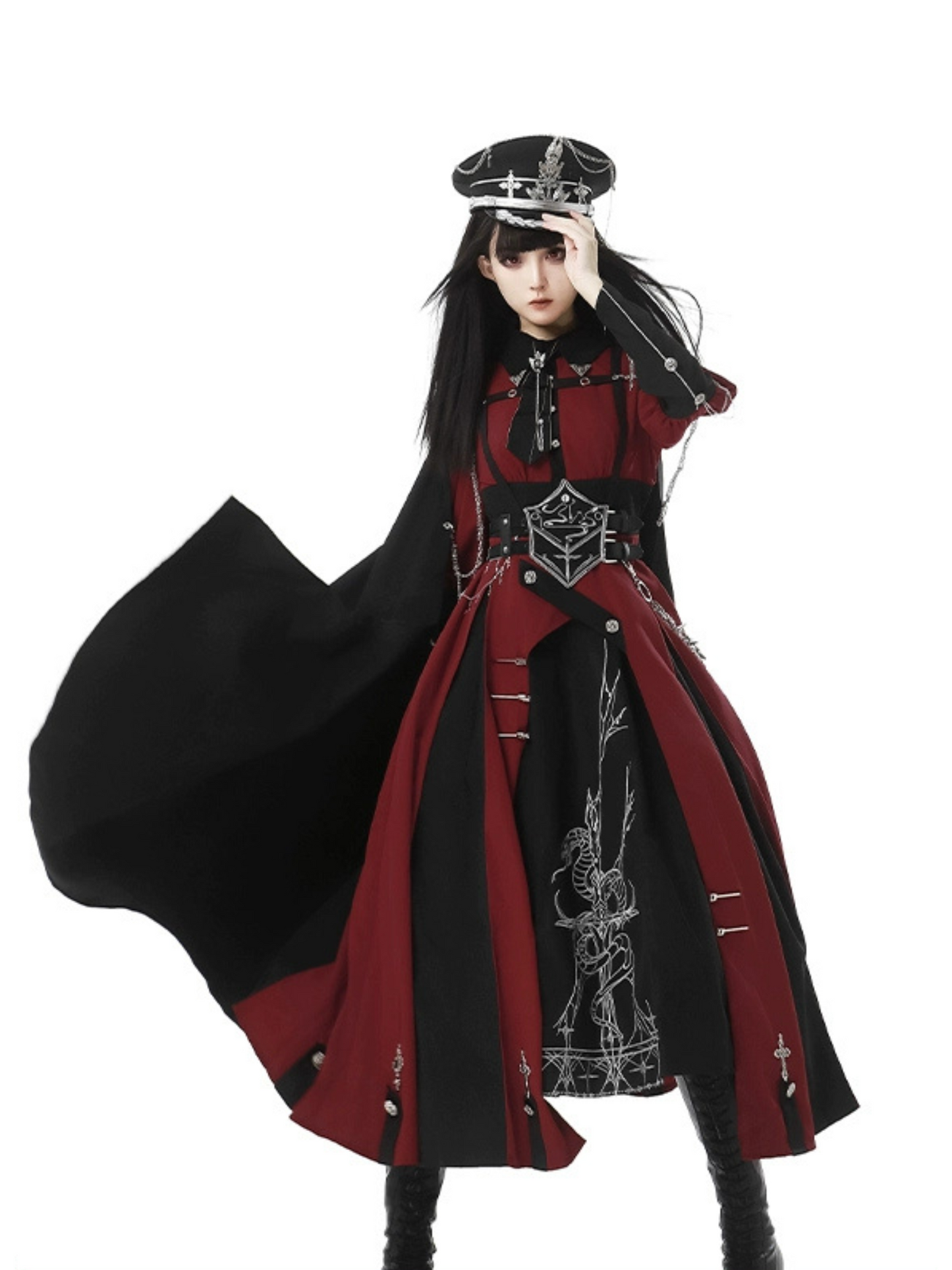 Crimson Knight 蛇刺繍ミリタリーワンピースとマント