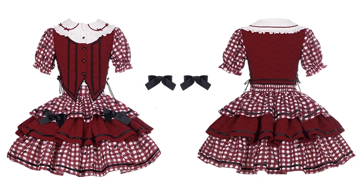 Queen of Hearts Gingham check blouse and skirt setup