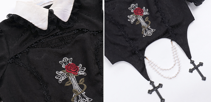 Rose cross embroidery gothic loli setup