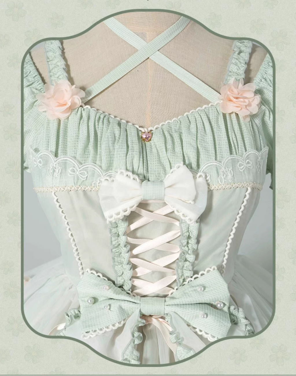Ribbon embroidered lace dress and head dress available in 8 colors