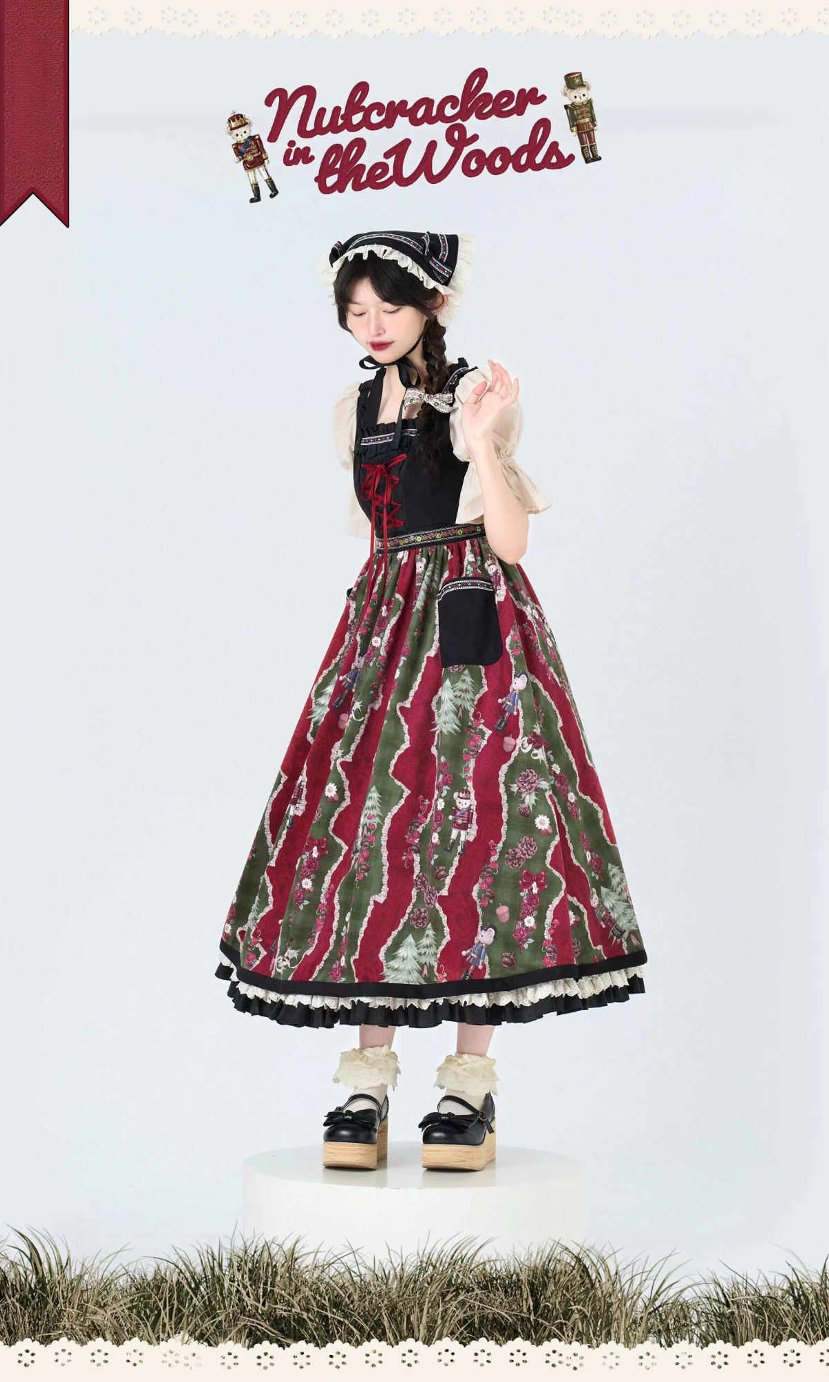 Nutcracker Bear Country Style Floral Embroidered Dress