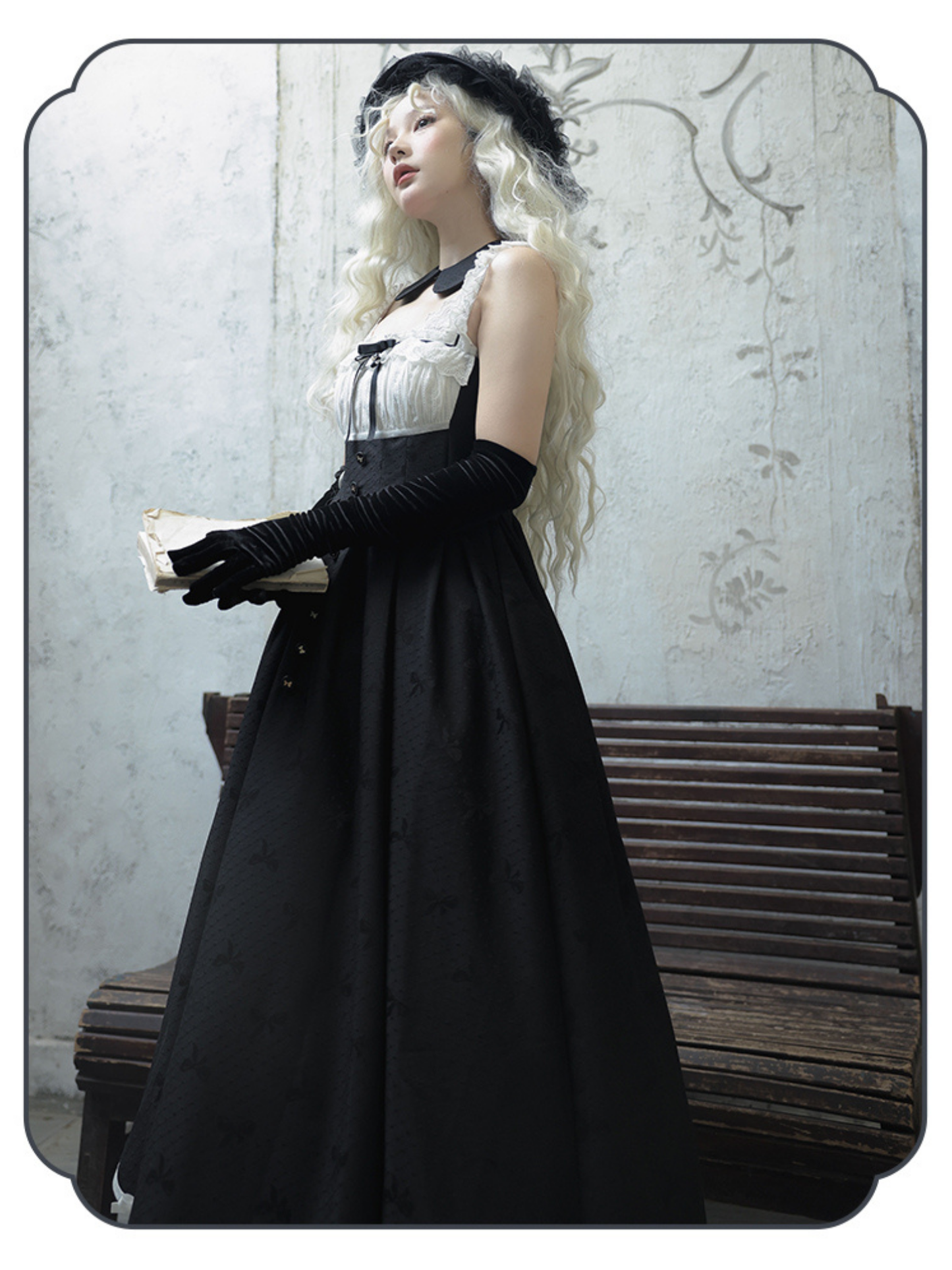 Silent Heart リボン模様ロング丈ジャンパースカートとジャケット