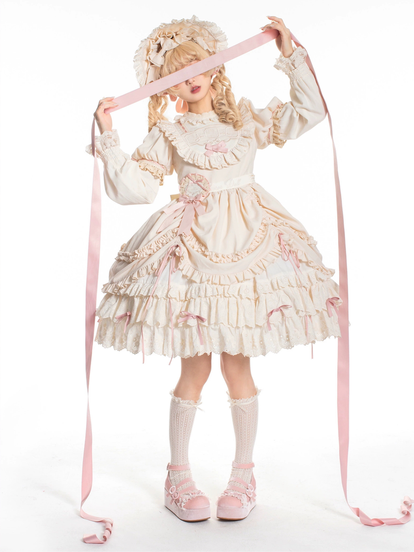 Ribbon Doll 3段フリルワンピースと付け袖 全3色