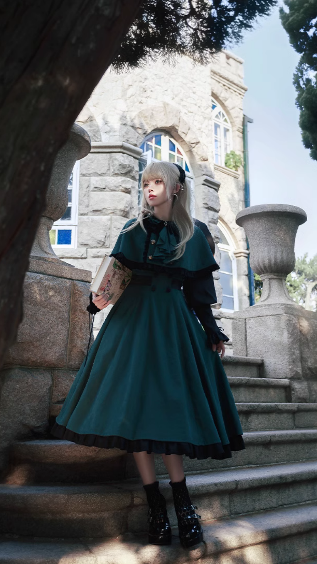 Pharmacy Apprentice Witch Long Sleeve Dress and Cape with Ribbon Tie