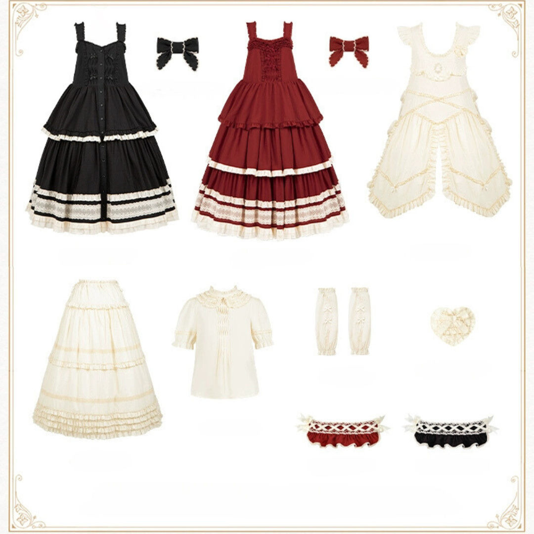 Retro volume frill jumper skirt set