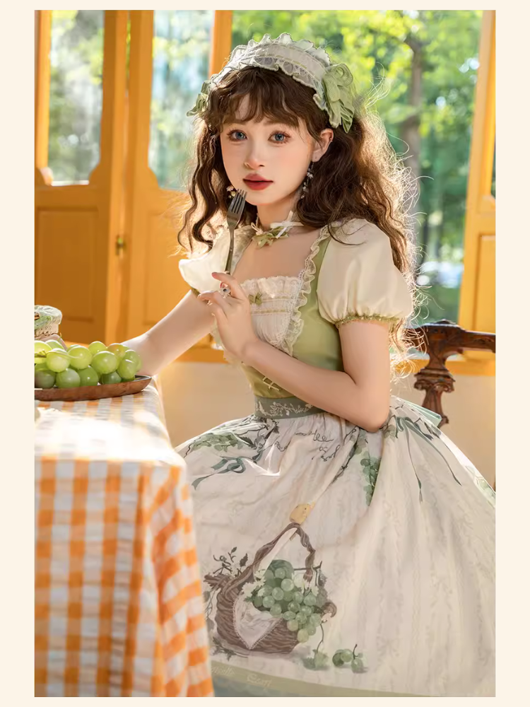 Honey Venus 白ぶどうのスクエアネック半袖ワンピース