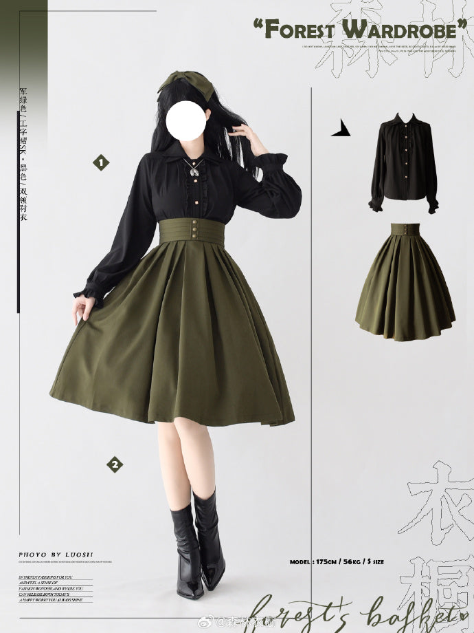 [Pre-order] Forest Basket 4.0 tuck skirt with ribbon hair accessory
