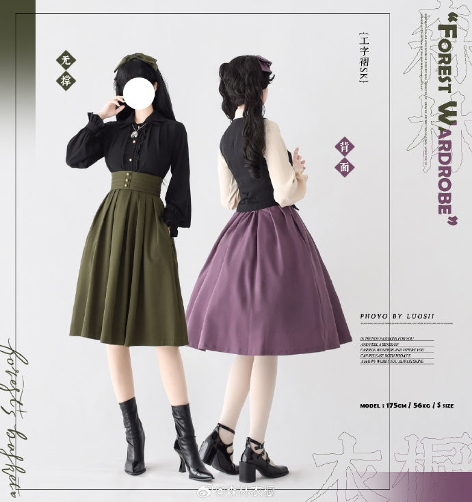 [Pre-order] Forest Basket 4.0 tuck skirt with ribbon hair accessory