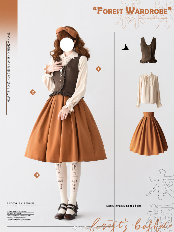 [Pre-order] Forest Basket 4.0 tuck skirt with ribbon hair accessory