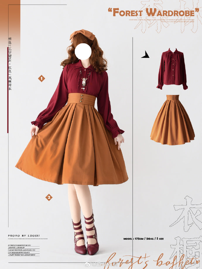 [Pre-order] Forest Basket 4.0 tuck skirt with ribbon hair accessory