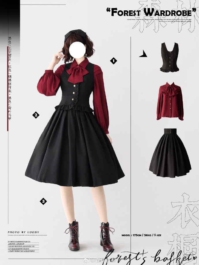 [Pre-order] Forest Basket 4.0 tuck skirt with ribbon hair accessory